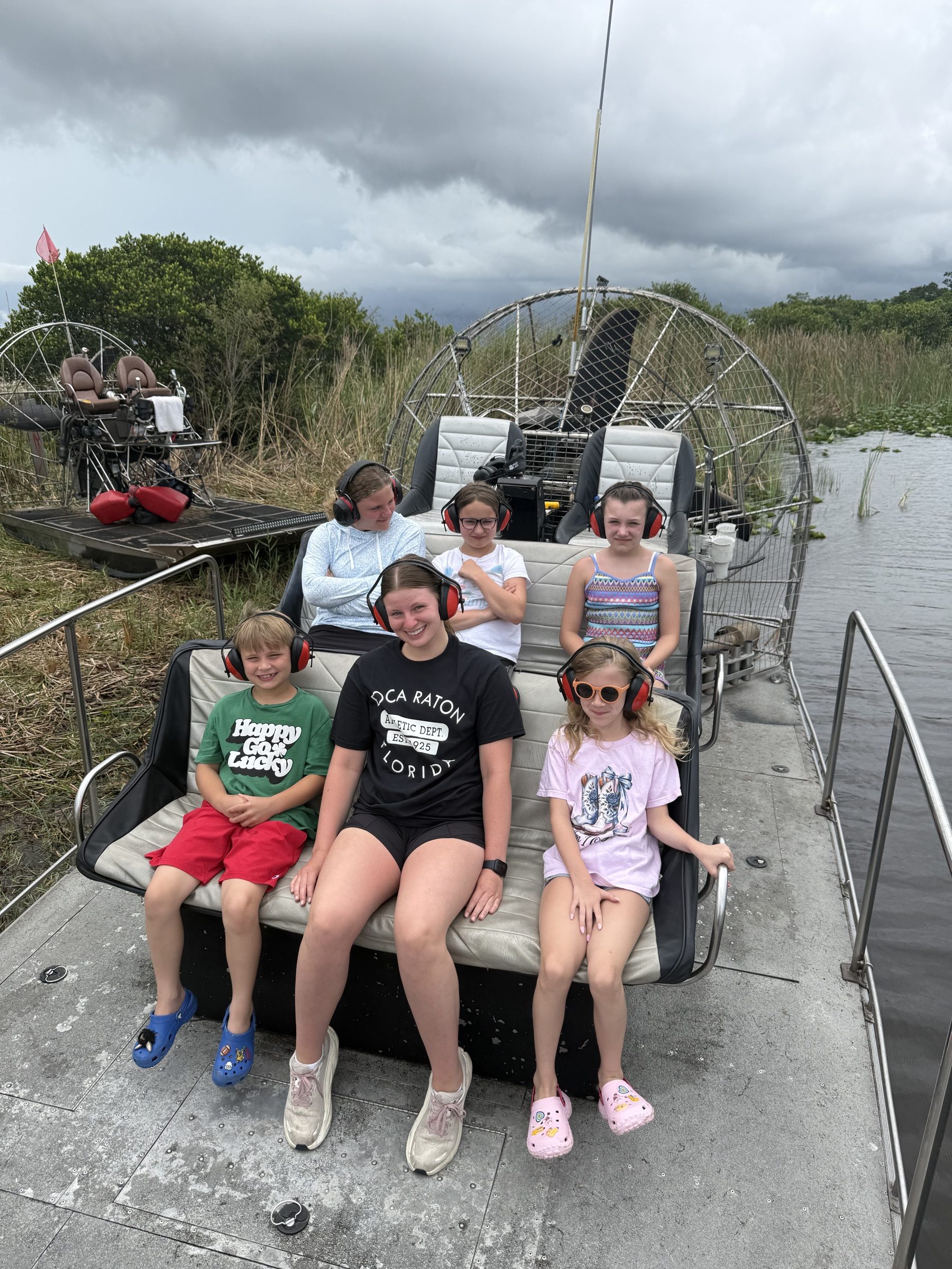 Group of children and teens on an Aces Airboat Tours family airboat ride