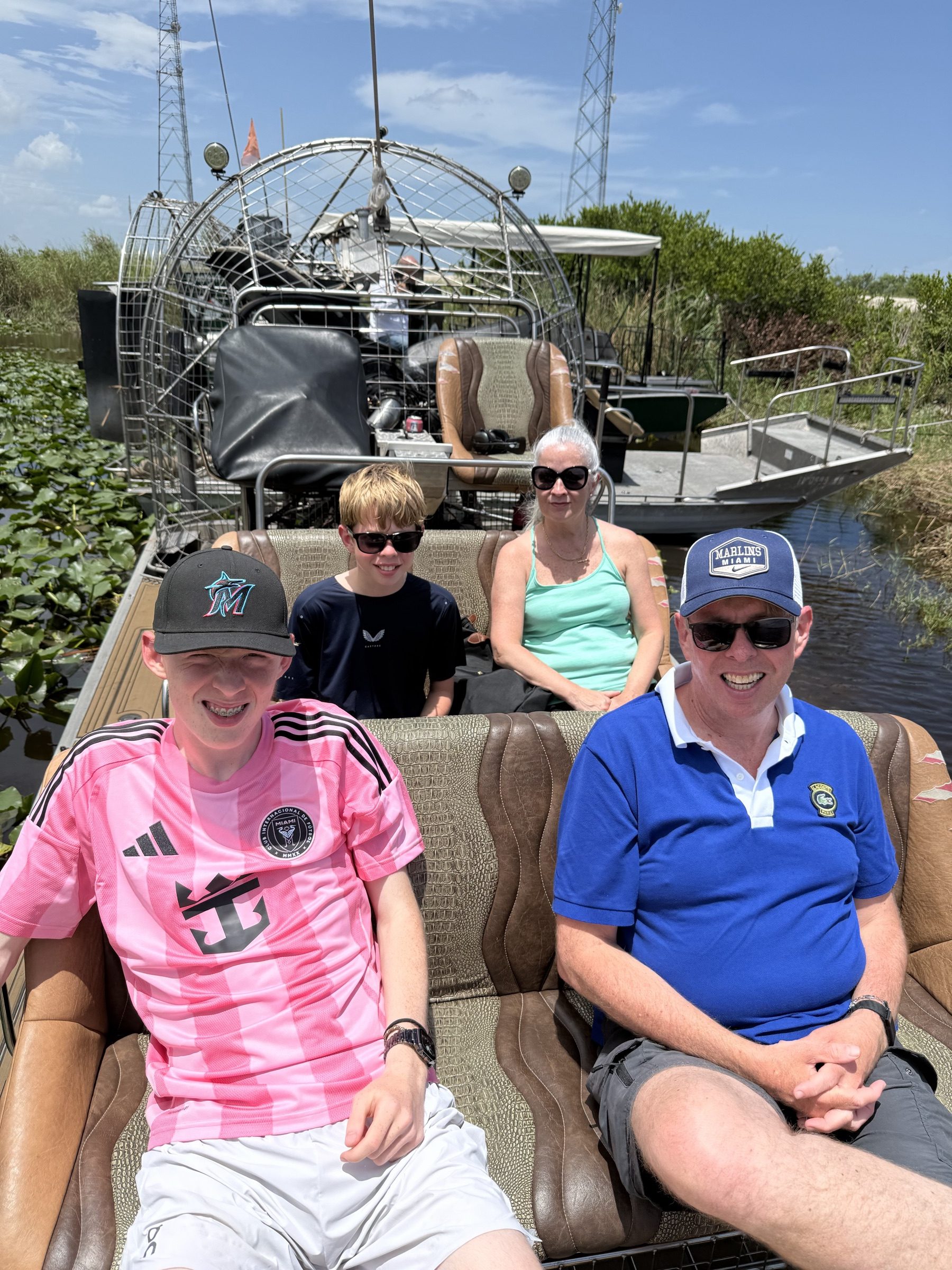 Grandparents and grandkids on a private airboat ride near Plantation