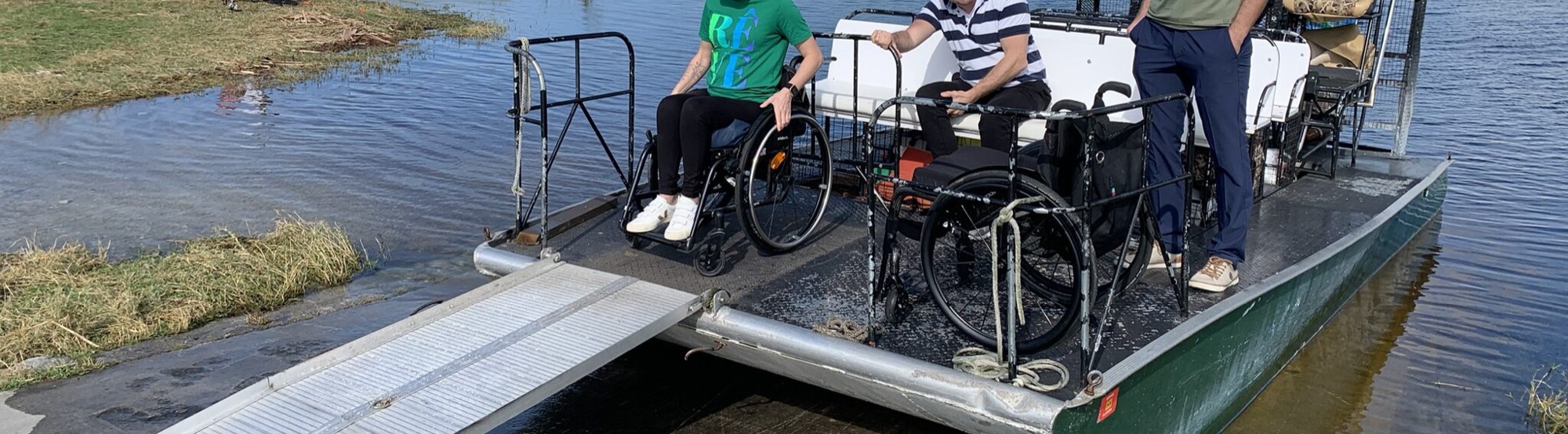 The wheelchair-accessible boarding ramp on an Aces airboat